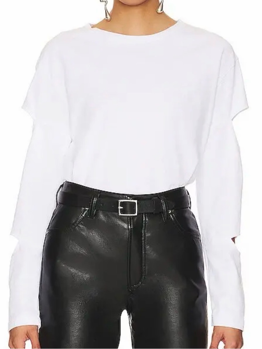 LNA Clothing Marina Long Sleeve Top Size Small Cutout Detail Sleeves White‎